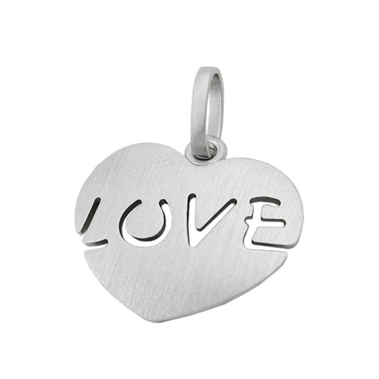 Pendant 18x20.5mm heart with inscription - LOVE - matted rhodium-plated silver 925