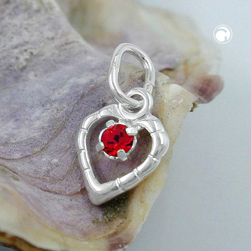 Pendant 8x6mm heart with red glass stone silver 925