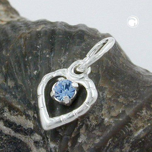 Pendant 8x6mm heart with glass stone light blue silver 925