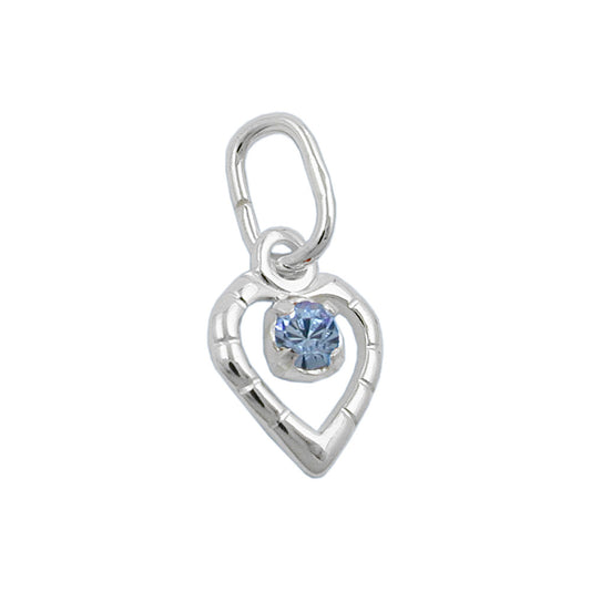 Pendant 8x6mm heart with glass stone light blue silver 925