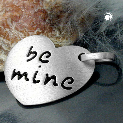 Pendant 16x20.5mm heart with inscription - be mine - matted rhodium-plated silver 925