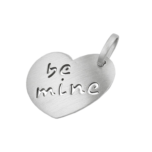 Pendant 16x20.5mm heart with inscription - be mine - matted rhodium-plated silver 925