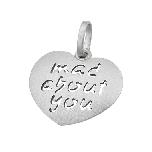 Pendant 19x21mm heart with inscription - mad about you - matted rhodium-plated silver 925