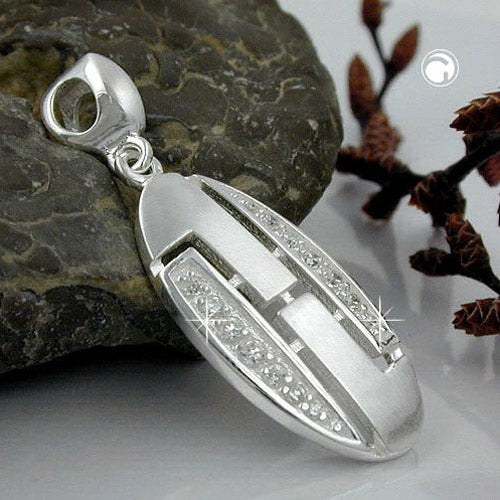 Pendant 26x12mm zirconia white matted silver 925