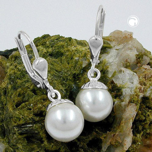 Ear leverback earrings earrings 24x7.5mm pendant with imitation pearl silver 925