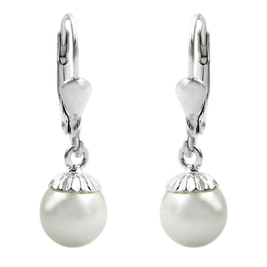 Ear leverback earrings earrings 24x7.5mm pendant with imitation pearl silver 925