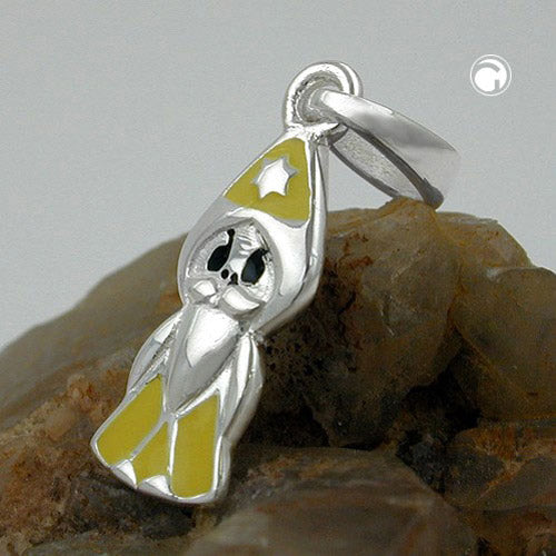 Pendant 16x6mm magician yellow-black lacquered silver 925