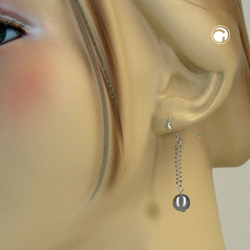 Ear hooks 45x8mm with ball and spring rhodium-plated silver 925