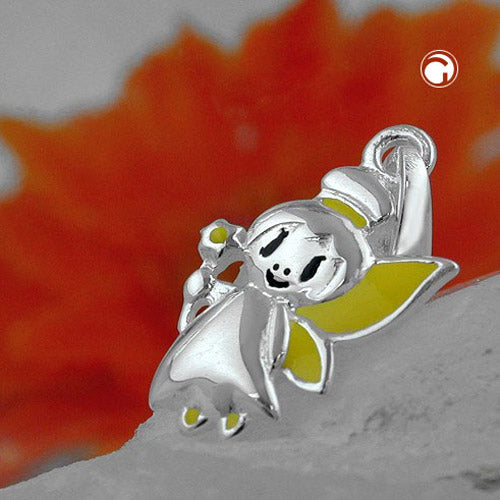 Pendant 16x10mm elf yellow-black lacquered shiny silver 925