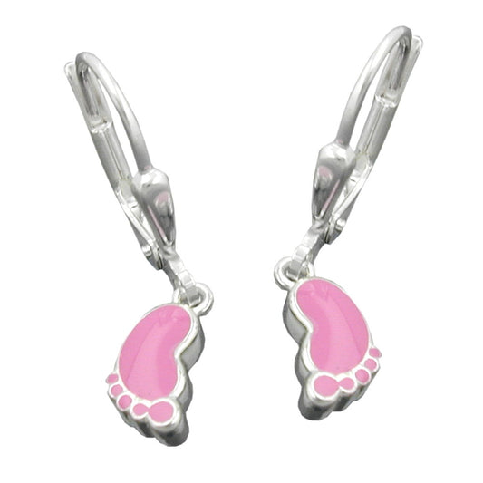 Ear clip earrings 23x5mm foot pink lacquered silver 925
