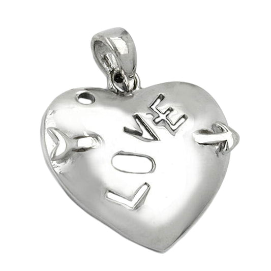 Pendant 21x21mm heart with arrow and inscription - LOVE - shiny rhodium-plated silver 925
