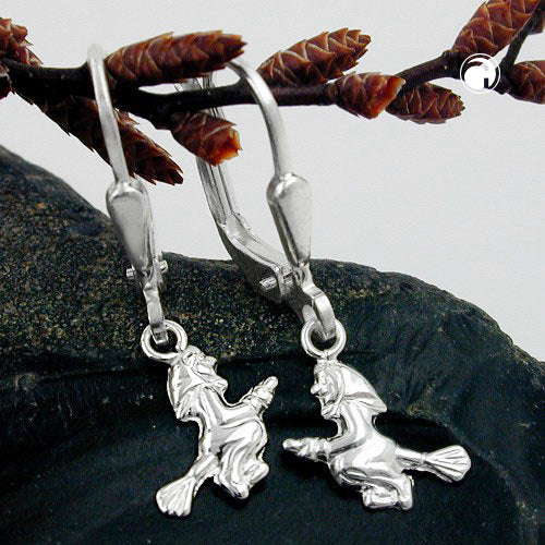 Ear leverback earrings earrings 23x9mm witch shiny silver 925