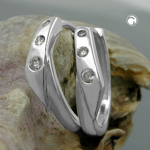 Creole 13x3.5mm folding hinge zirconia white silver 925