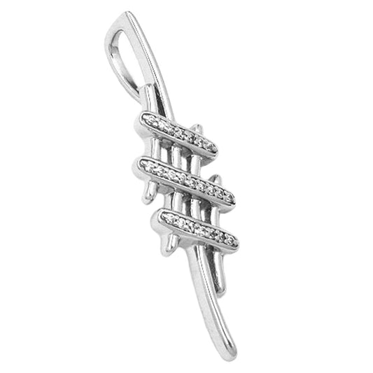 Pendant 40x11mm with zirconias shiny rhodium-plated silver 925