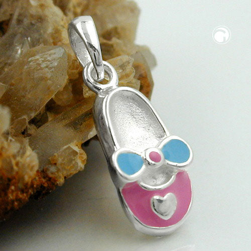 Pendant 12x6mm children's shoe pink-light blue lacquered silver 925