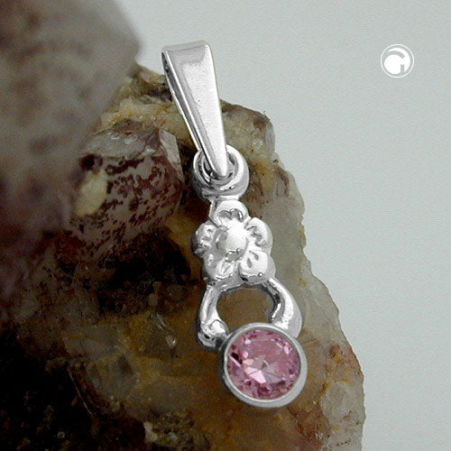 Pendant 12x4.5mm flower zirconia pink silver 925