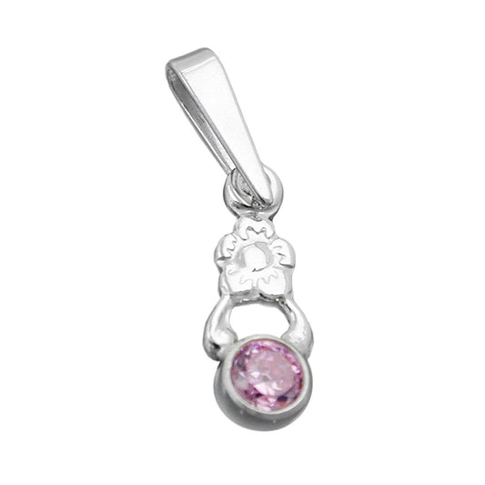 Pendant 12x4.5mm flower zirconia pink silver 925