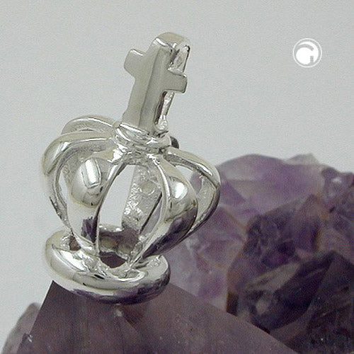 Pendant 16x11mm crown with cross shiny silver 925