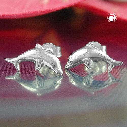 Stud earring 12x6mm jumping dolphin silver 925