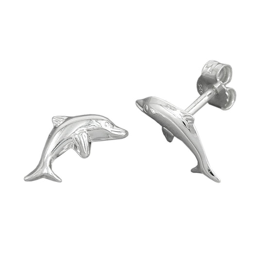 Stud earring 12x6mm jumping dolphin silver 925