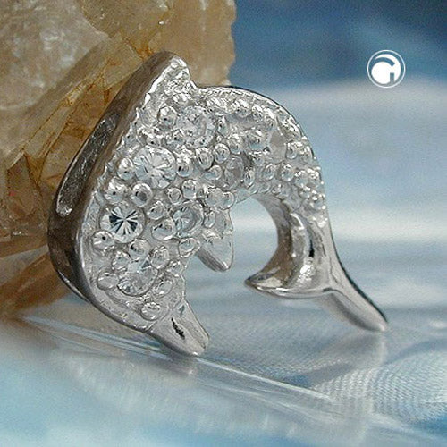 Pendant 14.5x10mm dolphin zirconia silver 925