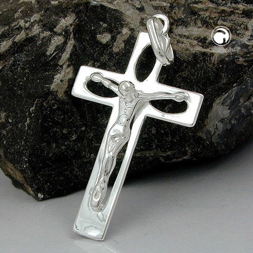 Pendant 29x17mm cross with Jesus openwork shiny silver 925