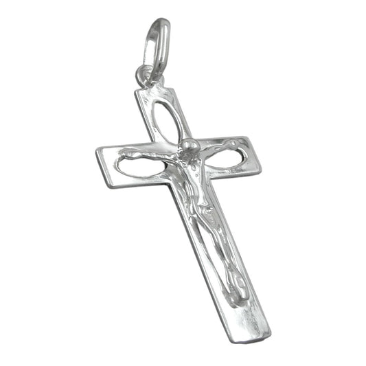 Pendant 29x17mm cross with Jesus openwork shiny silver 925
