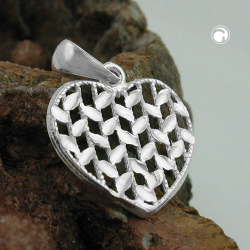 Pendant 15x15mm heart shiny diamond-cut silver 925