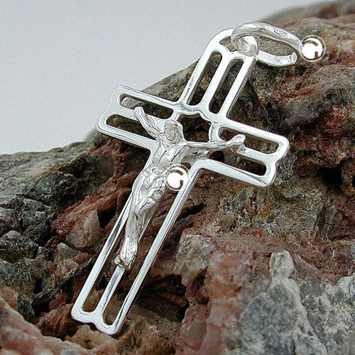 Pendant 37x23mm cross with Jesus shiny silver 925