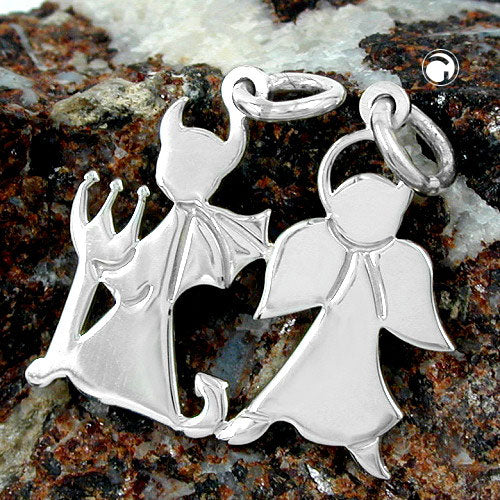 Pendant 19x20mm double pendant angel and devil shiny silver 925