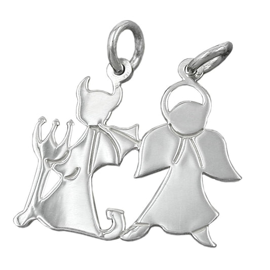 Pendant 19x20mm double pendant angel and devil shiny silver 925