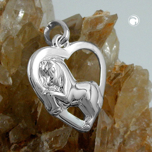 Pendant 14x13mm heart with horse shiny silver 925