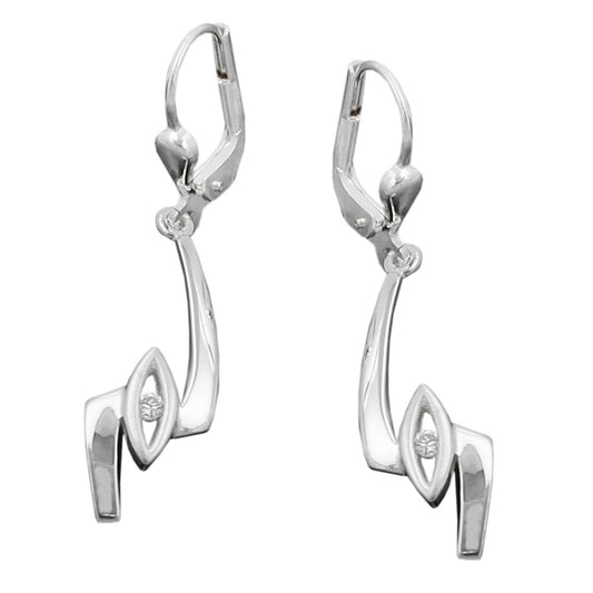 Ear leverback earrings 36x8mm zigzag with zirconia shiny silver 925