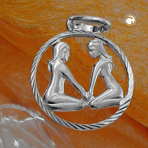 Pendant 15mm Zodiac Sign Gemini Silver 925