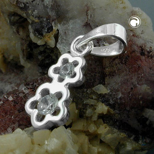 Pendant 12x5mm 2 flowers with zirconia silver 925