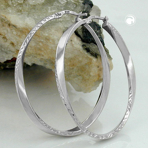 Hoop 45x35mm oval diamond-cut wire hoop with clip closure silver 925