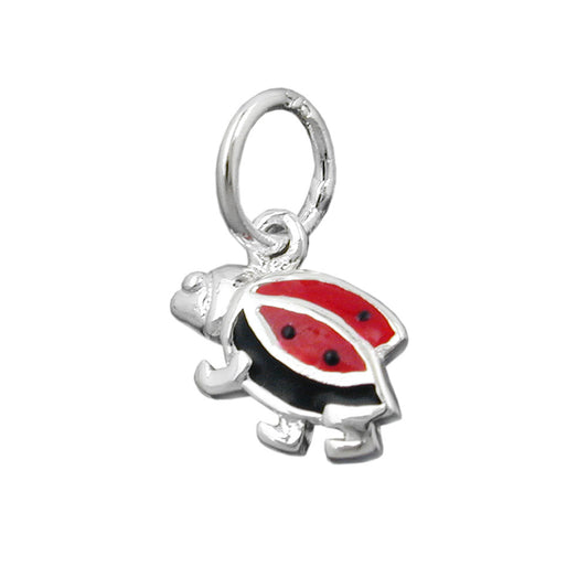 Pendant 8mm ladybug red-black lacquered silver 925