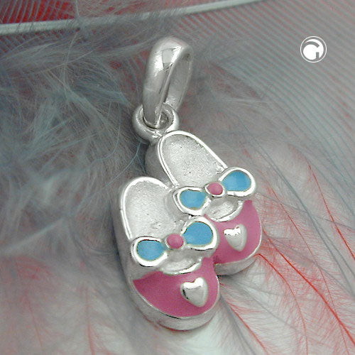 Pendant 13x8mm 1 pair of children's shoes pink-light blue lacquered silver 925