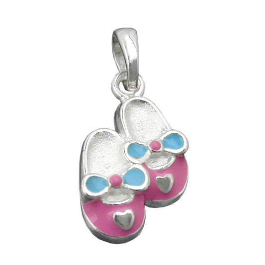 Pendant 13x8mm 1 pair of children's shoes pink-light blue lacquered silver 925