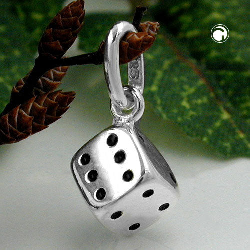 Pendant 6x6mm cube shiny with black lacquered dots silver 925