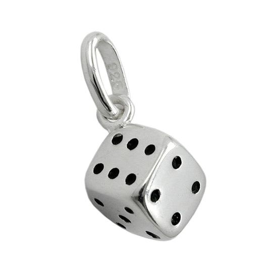 Pendant 6x6mm cube shiny with black lacquered dots silver 925