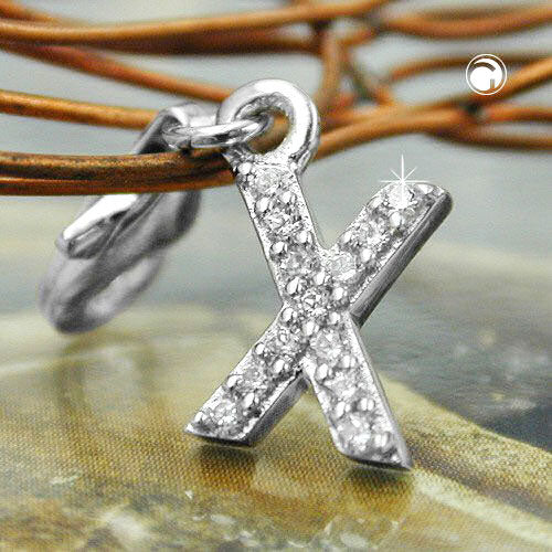 Pendant 11x6mm Charm Letter X with Zirconias shiny rhodium-plated silver 925