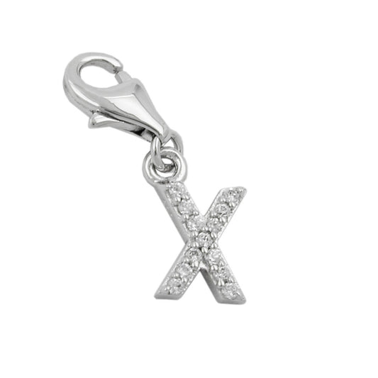Pendant 11x6mm Charm Letter X with Zirconias shiny rhodium-plated silver 925