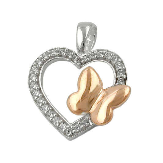 Pendant 15x17mm heart/butterfly bicolor silver 925