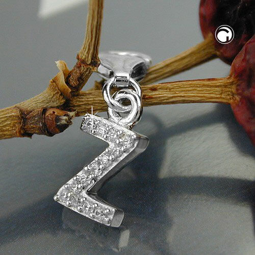 Pendant 12x6mm Charm Letter Z with Zirconias shiny rhodium-plated silver 925