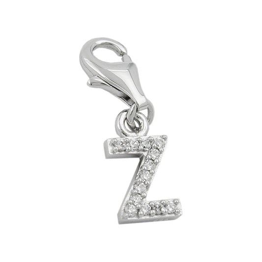 Pendant 12x6mm Charm Letter Z with Zirconias shiny rhodium-plated silver 925