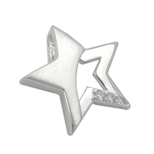 Pendant 15x16mm star with zirconias matt-glossy silver 925