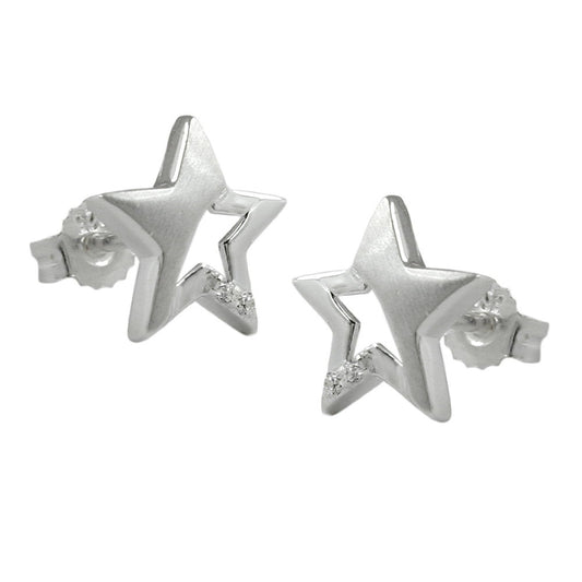Stud earring 10x10mm star with zirconia silver 925