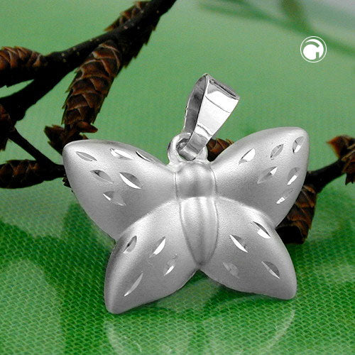 Pendant 11x16mm butterfly matt-glossy diamond-cut silver 925