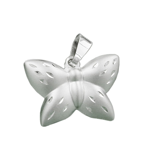Pendant 11x16mm butterfly matt-glossy diamond-cut silver 925